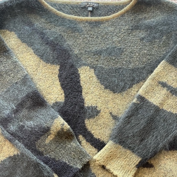 Rag & Bone Sinclair Mohair Blend Crew Neck Sweater, Army Green Camo Print, Small - Picture 13 of 15